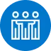 A blue circular icon depicting three people standing together, representing teamwork and collaboration.