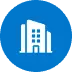 A blue circular icon showing a white building.
